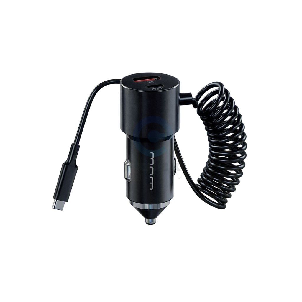 WUW C286 30W Fast Car Charger with Coiled USB-C Cable