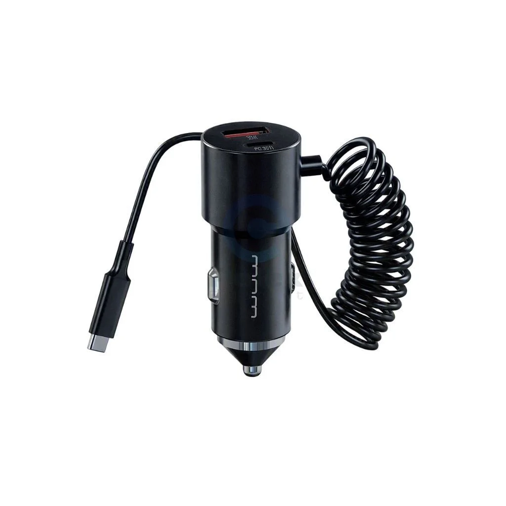 WUW C286 30W Fast Car Charger with Coiled USB-C Cable